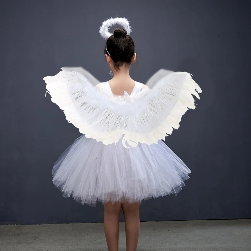 D7WF Реквизит для фотосъемки маленьких девочек, повязки на голову с ангелом, палочка, праздничный костюм для девочек