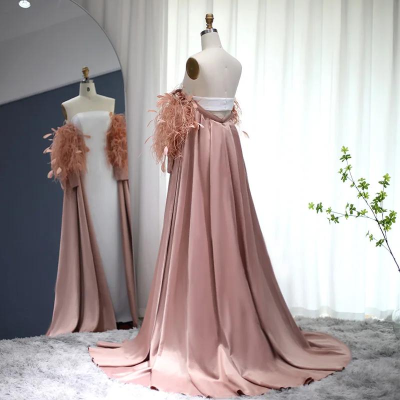 Sharon Said Роскошное Вечернее Платье Dubai Feather Rose Розового Цвета с Накидкой Dubai Elegant Official Dresses for Women Wedding Party SS290
