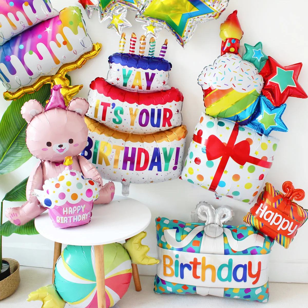 С Днем рождения, торт, Мишка, воздушные шары из фольги, украшения для вечеринки по случаю дня рождения, 40-дюймовый Кремово-белый цифровой воздушный шар, шары для душа ребенка