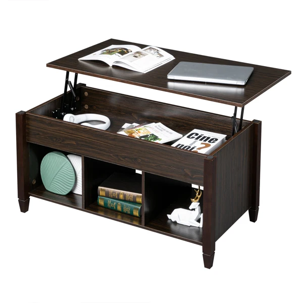 Журнальный столик с подъемными ножками из массива дерева двухслойный журнальный столик прямоугольный приставной столик коричневый 104.5*49.5*62.5 см