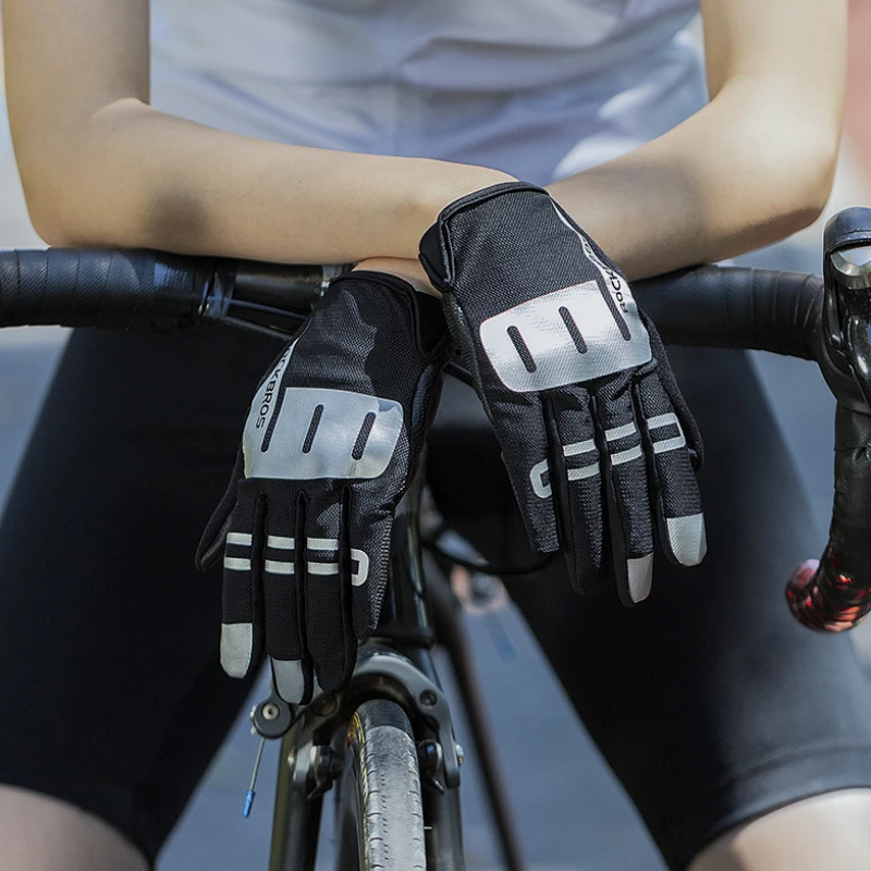 Велосипедные перчатки ROCKBROS Мужские Женские SBR Противоударные Велосипедные перчатки с полными пальцами, Варежки, Светоотражающие велосипедные перчатки MTB Road Long
