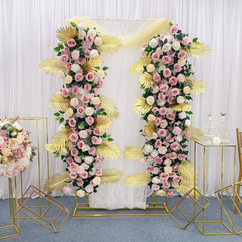 70/140 см Свадебная цветочная композиция своими руками золотой лист цветочный ряд роза украшение искусственными цветами фон свадебной арки