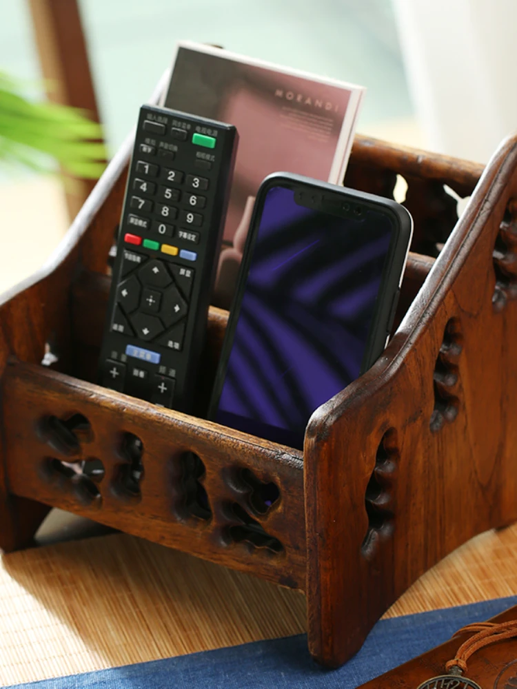 Ящик для хранения с дистанционным управлением, деревянный, в стиле ретро, для гостиной, Многофункциональный Настольный органайзер для косметики для мобильного телефона