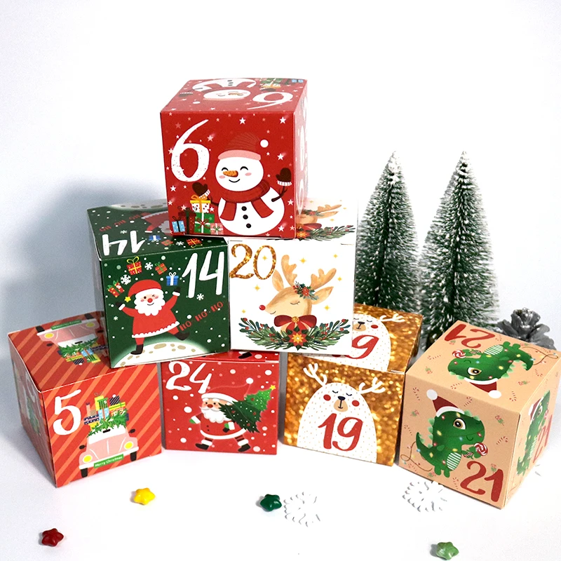 24шт Обратный отсчет до Рождества Адвент-календарь Подарочные коробки для наполнения Санта-Клауса, коробка для печенья с оленями, праздничные принадлежности