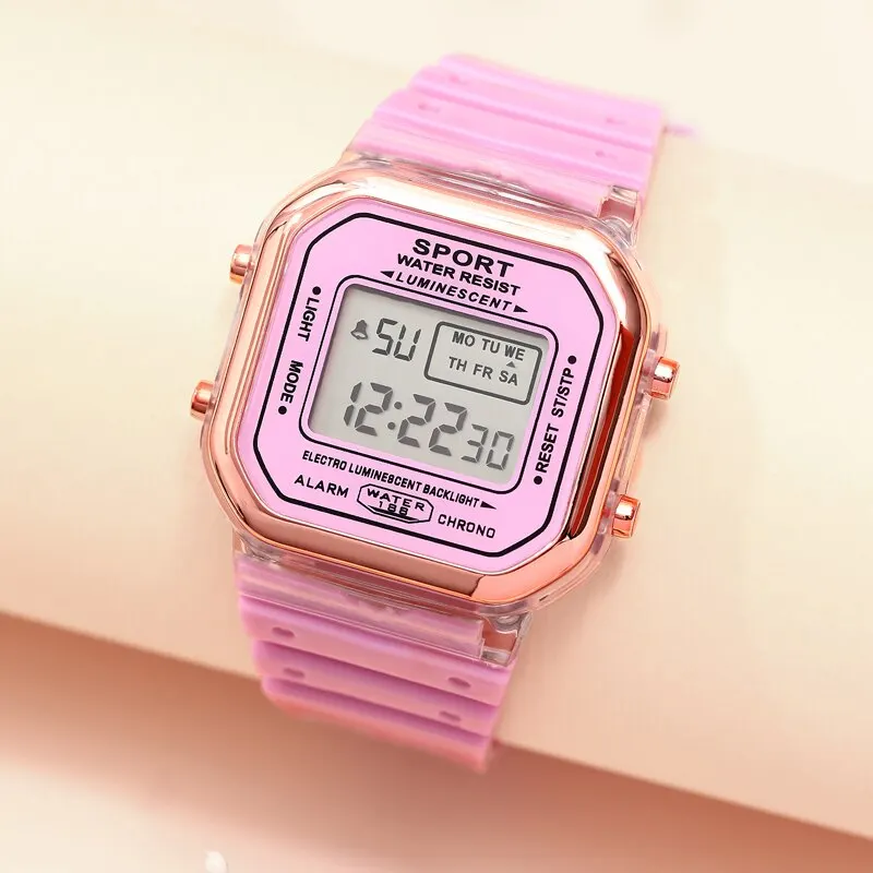 Новые модные цифровые Студенческие прозрачные электронные часы Candy Multicolor LED Женские Мужские спортивные водонепроницаемые часы Clock Gift