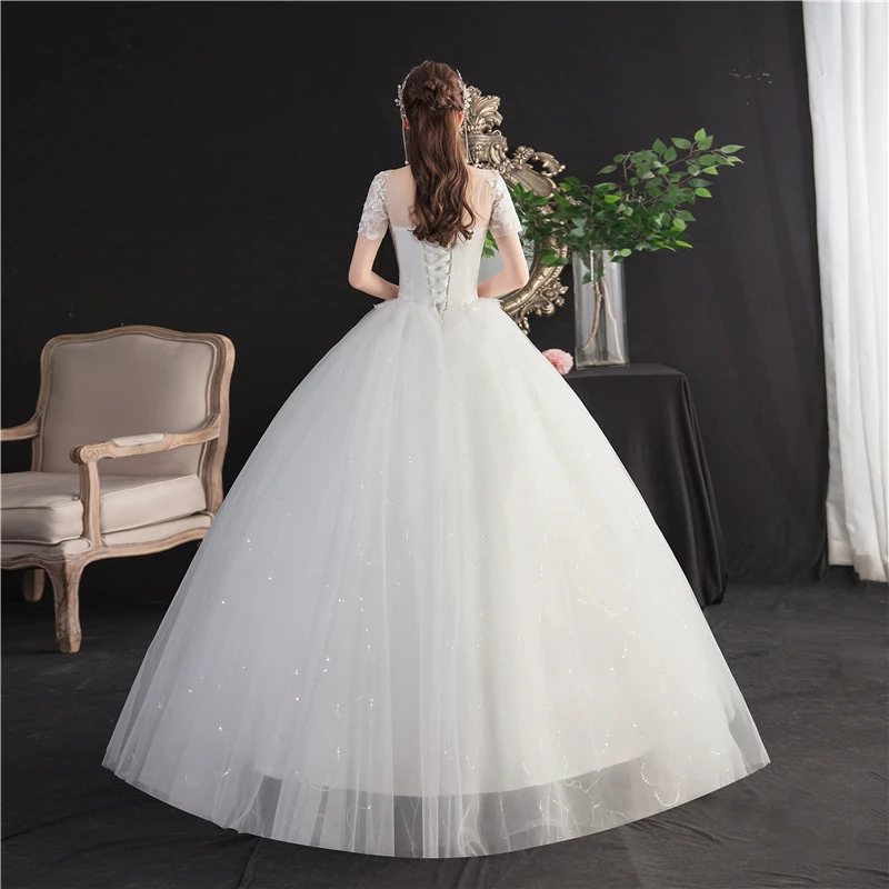 Модные элегантные свадебные платья с круглым вырезом и коротким рукавом большого размера, расшитые кружевами, аппликации из бисера, Vestidos De Novia, платья невесты
