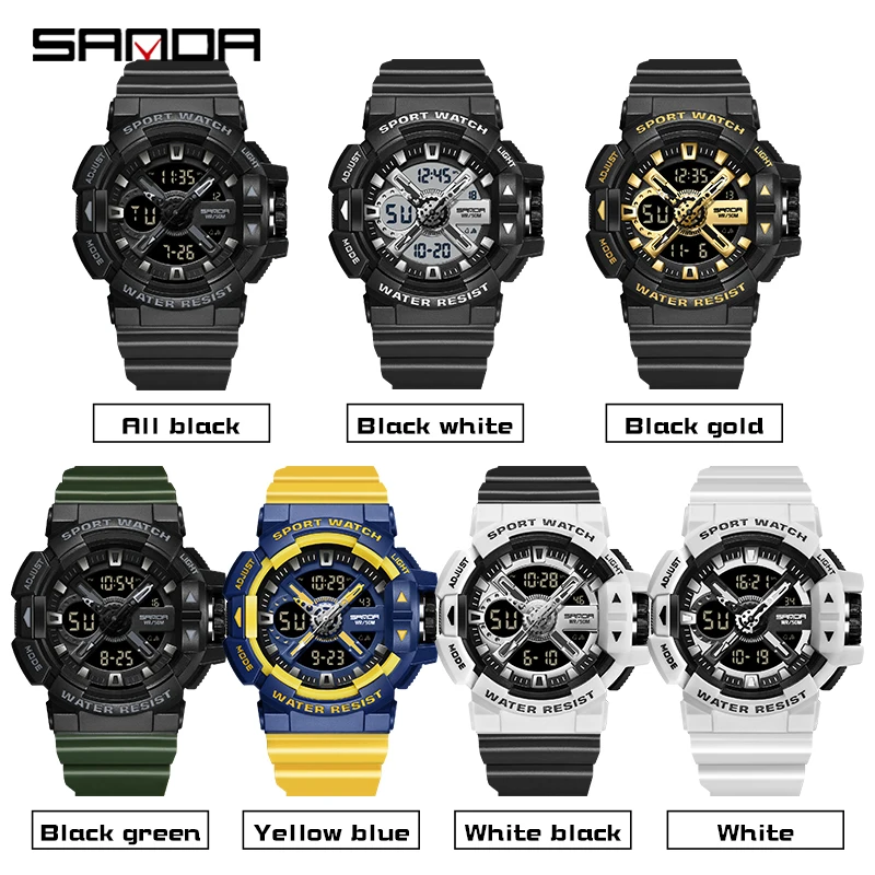 SANDA Новые Мужские часы Спортивные Военные 50 м Водонепроницаемые Цифровые Часы С Двойным Дисплеем, Кварцевые Наручные Часы, Мужские Часы Relogio Masculino