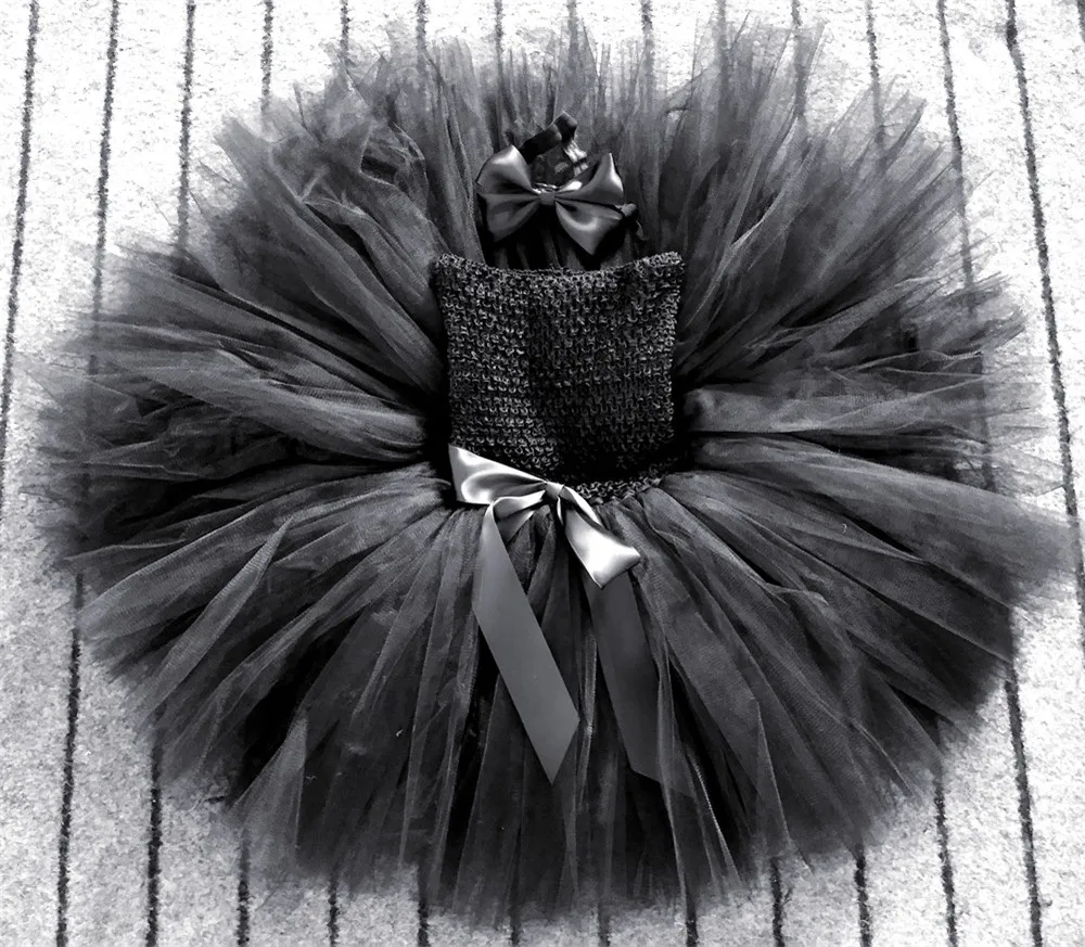 Платье-пачка с черным котом для маленьких девочек, Детское вязаное крючком Тюлевое платье, наряд для детского Дня рождения, костюмы для вечеринки на Хэллоуин, платье для косплея с героями Мультфильмов