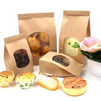 100шт пакетов для выпечки с прозрачным уплотнением на окне Жиронепроницаемые пакеты из крафт-бумаги для пищевых продуктов, упаковочный пакет для закусок, кухонные принадлежности