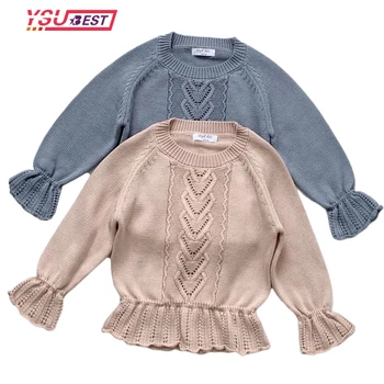 2021 Детские Свитера для девочек-подростков, топы, весна-осень, вязаный детский свитер с рукавами-пагодами, детская одежда для девочек, пуловер