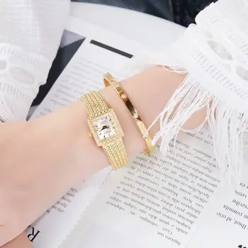2022 новые кварцевые часы с квадратным циферблатом из бриллиантового золота павлиньего цвета 24K Винтажные Женские часы с Текстильным Ремешком и Браслетом
