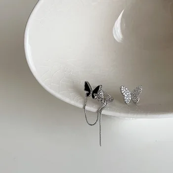 2023 Z106 Асимметричный зажим для ушей с бабочкой из циркона для женщин с серьгами в стиле минимализма корейского дизайна