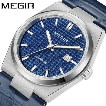 2023 Новые мужские часы Megir с высококачественным простым стальным корпусом, японский механизм, деловые часы, календарь, водонепроницаемые часы