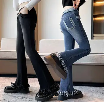2023 новые оптовые джинсовые брюки для девочек с кисточками модные весенние джинсовые брюки для девочек 4-12 лет E227