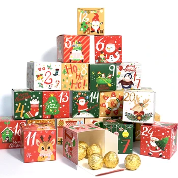 24шт Обратный отсчет до Рождества Адвент-календарь Подарочные коробки для наполнения Санта-Клауса, коробка для печенья с оленями, праздничные принадлежности