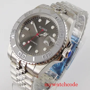 bliger 40 мм сапфировое стекло автоматические мужские часы с календарем серый циферблат NH35 miyota 8215 механизм керамический безель вставка
