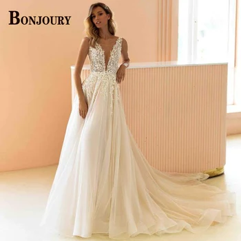 BONJOURY Модные свадебные платья Aline Для женщин с аппликацией 2023, Vestido De Novia на молнии с открытой спиной, сшитое на заказ