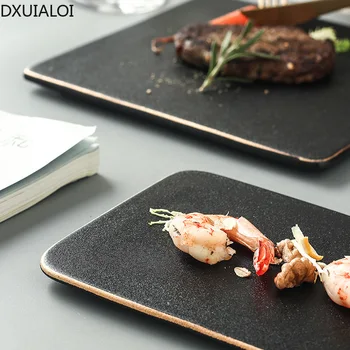 DXUIALOI современная минималистичная креативная плоская тарелка, тарелка для суши, стейка, бытовая черная посуда, ресторанная тарелка для барбекю