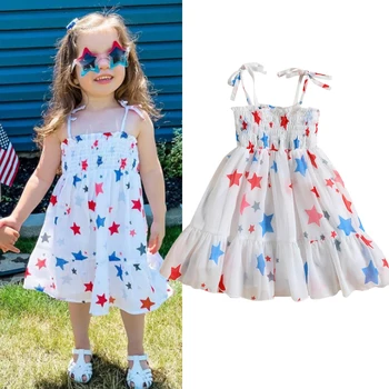 FOCUSNORM, платье принцессы для девочек на День независимости, от 0 до 5 лет, без рукавов, Сетчатое кружевное платье-пачка из тюля с принтом звезд
