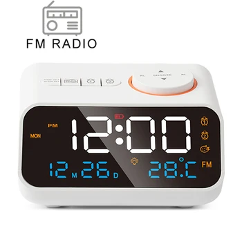 Mordern FM-радио, светодиодный будильник для пробуждения у кровати. Цифровой Настольный Календарь с Термометром Температуры и Гигрометром Влажности.