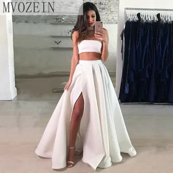 Mvozein Модные белые платья для выпускного вечера из двух частей 2023, длина до пола, холтер на шее, сексуальные платья для выпускного вечера с открытыми плечами и юбкой с разрезом