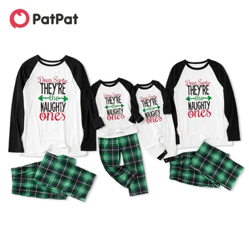 PatPat Family Look Рождественский контрастный топ с буквами и клетчатые брюки Пижамные комплекты для вечеринок с буквенным принтом в тон пижамамам