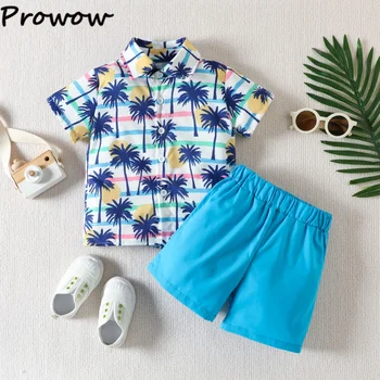 Prowow/ Комплекты одежды для маленьких мальчиков на Гавайях от 0 до 4 лет, летний пляжный костюм для отдыха 2023, детская одежда, рубашки поло для мальчиков + шорты, брюки