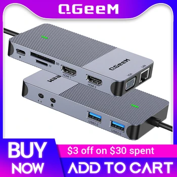 QGeeM USB Hub 3,0 Док-Станция С Тройным Дисплеем, Двойной HDMI, VGA, USB Адаптер, Разветвитель для Ноутбуков Xiaomi, USB C Концентратор, Аксессуары Для ПК