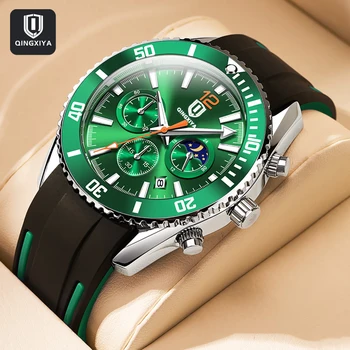 QINGXIYA 2023, новые силиконовые кварцевые часы, мужские модные многофункциональные часы с хронографом, светящиеся водонепроницаемые Relogio Masculino