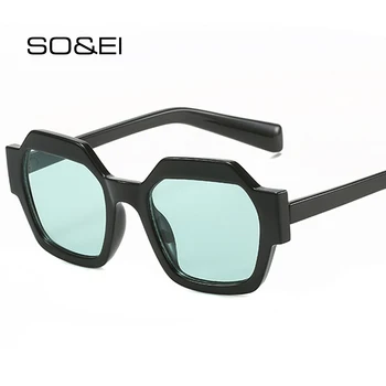 SO & EI Ретро Многоугольные квадратные солнцезащитные очки ярких цветов Женские Модные градиентные оттенки UV400 Мужские трендовые солнцезащитные очки