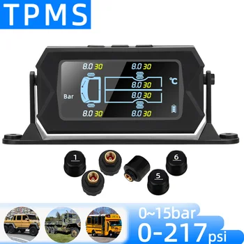 TPMS 6 датчиков Датчик давления в шинах грузовика 200 фунтов на квадратный дюйм, цифровой дисплей, автоматическая система охранной сигнализации, повышенное давление