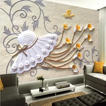 wellyu Пользовательские крупномасштабные фрески романтическая лилия трехмерные рельефные фрески ТВ фон стены флизелиновые обои