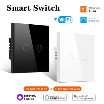 Wifi Wall Touch Smart Switch EU Не требуется нейтральный провод rf433 МГц Выключатель света 220 В Tuya Умный дом для Alexa Alice Google Home