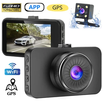 Автомобильный Видеорегистратор WiFi Full HD 1080P Dash Cam Камера Заднего Вида Зеркало Видеомагнитофон Черный Ящик Парковочный Монитор Dashcam GPS Ночного Видения