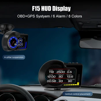 Автомобильный Головной Дисплей F15 HUD GPS Спидометр Милометр Часы КМЧ Измеритель оборотов В минуту Ускоренный Тормоз Тестер Зажигания OBD Диагностические Инструменты