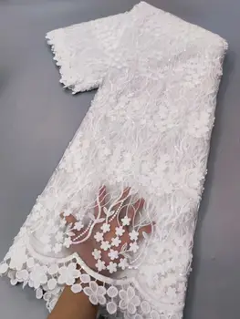 Белая французская кружевная ткань 2022 Высококачественная нигерийская кружевная ткань с блестками Африканская тюлевая кружевная ткань для вечернего платья 5 ярдов