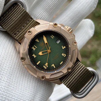 Бронзовые часы 1000 М 100 бар Водонепроницаемые SD1943S Автоматические Механические Наручные часы STEELDIVE Новый ремешок Зеленый циферблат Dive Cool Watch