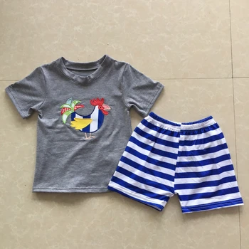 Бутик детской одежды, Наряды для мальчиков с круглым вырезом и рисунком цыпленка, Летний комплект детской одежды