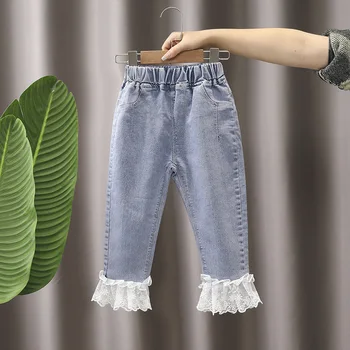 Весенние джинсы Прямые брюки для девочек Джинсовые повседневные брюки Детская одежда от 1 до 7 лет Детские эластичные низы с эластичным поясом
