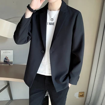 Весенняя тонкая одинарная новинка, Мужской пиджак Корейской версии, черная приталенная повседневная модная одежда, мужское пальто азиатского размера