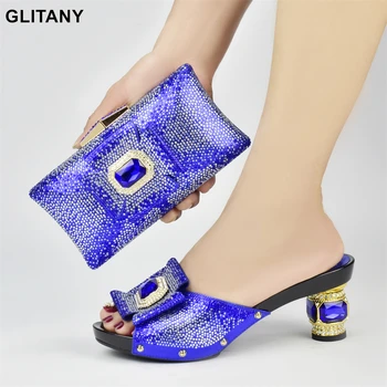 Вечерние туфли-лодочки в нигерийском стиле, обувь и сумки в тон, в продаже Итальянская обувь с сумками в тон, высококачественная обувь для летней женской вечеринки