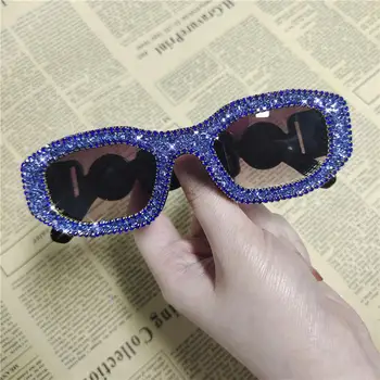 Винтажные Очки Y2K, украшенные стразами, солнцезащитные очки, женские солнцезащитные очки с многоугольными бриллиантами