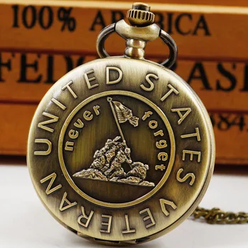 Военные винтажные кварцевые карманные часы, Персонализированный стимпанк, Античный бронзовый кулон с цепочкой, Часы Для мужчин, лучший подарок reloj