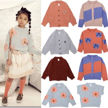 Вязаный кардиган для маленьких девочек, бренд Wyn, 2023, Новое зимнее пальто, Детский свитер, хлопковые свитера для мальчиков, модная одежда для маленьких девочек