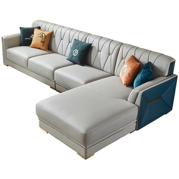 Гостиная Большой и маленький Квартирный Угловой кожаный диван Комбинированный секционный диван Диваны для гостиной