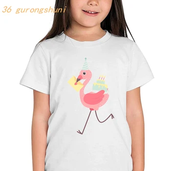 детская одежда, футболки, футболки для мальчиков, футболки с изображением Фламинго с днем рождения, летние топы для девочек-одежда, детские футболки