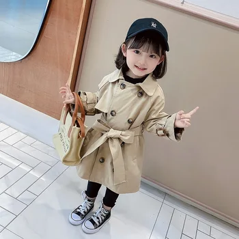 Детская Осенняя одежда, Пальто 2023 года, Новый Стиль, Однотонное Ветровое пальто, Модная детская одежда средней длины в корейском стиле