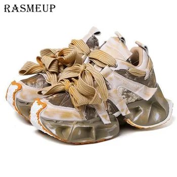 Дизайнерская обувь RASMEUP, женские кроссовки с кожаной пряжкой на ремне, повседневная роскошная женская обувь на толстой подошве, обувь на платформе