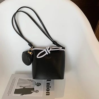 Дизайнерская ретро Контрастная сумка-мешок с бантом, 2 предмета, сумки через плечо для женщин, новинка 2022 года, сумка через плечо из искусственной кожи, женская сумка, роскошный кошелек