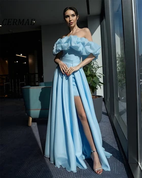 Длинное шифоновое вечернее платье CERMAE с вырезом лодочкой и высоким разрезом, вечерние платья подружек невесты для выпускного вечера с открытой спиной, пузырчато-голубые вечерние платья для женщин 2023 года